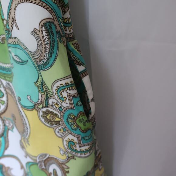 Sunny Leigh Linen Sheath Women Sz 16 Floral GreenYellowBlue Midi Sleeveless - Picture 15 of 16